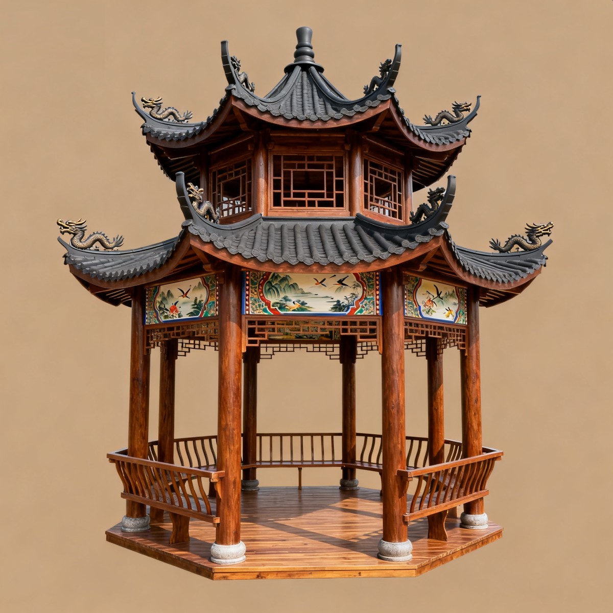 安徽仿古风格防腐木凉亭,实木凉亭,木亭